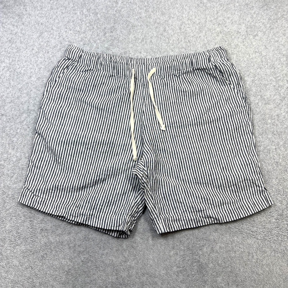 Alex Crane Bo Shorts Men Small Gray Stripe Linen Drawstring 6 Inch Preppy Casual